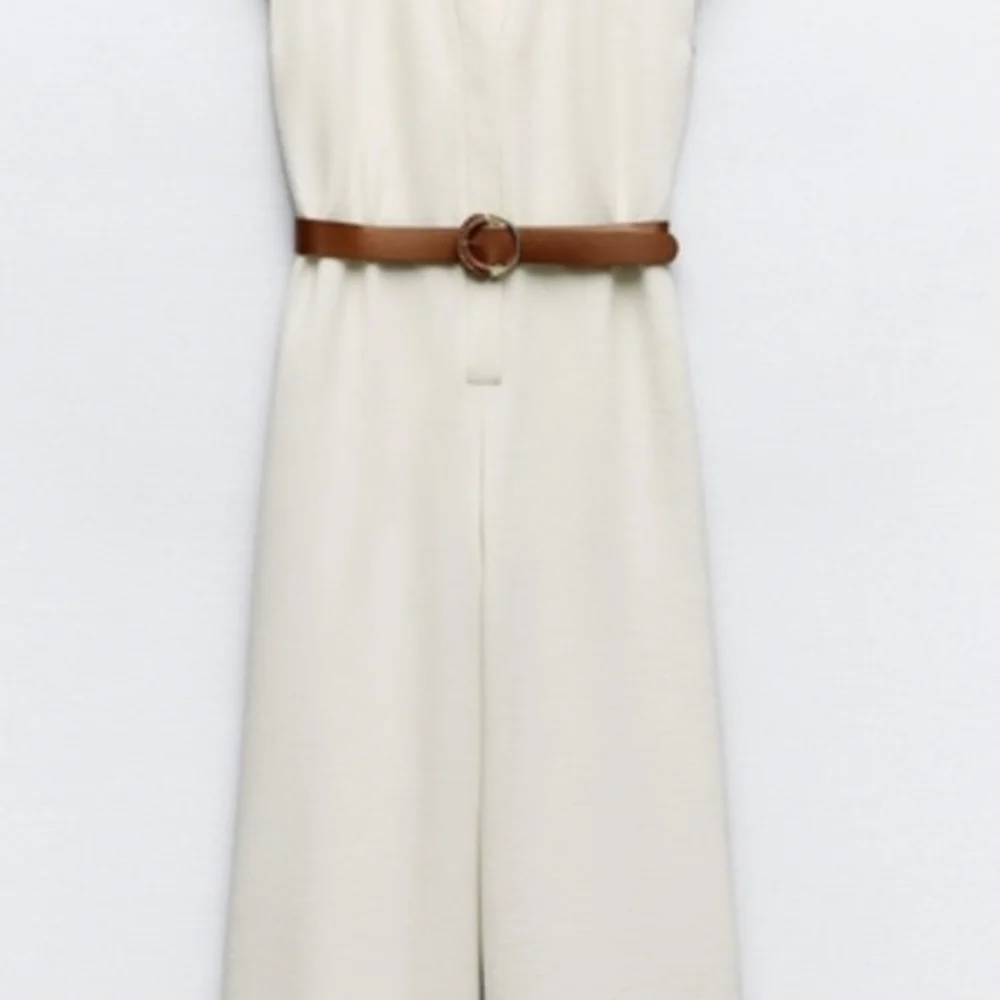 Zara Cream Jumpsuit with Brown Belt - Picture 3 of 9